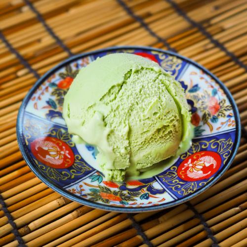 Vanilla ice cream, matcha ice cream, yuzu sorbet, warabi mochi, shiratama zensai