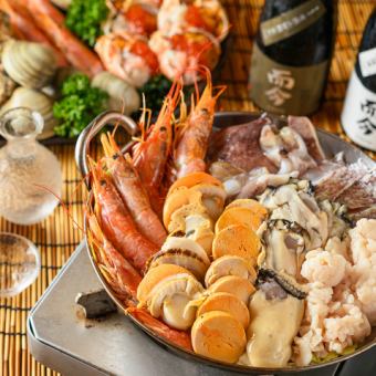 【J-会席漁火DinnerPlan-】全6品7500円。海宝カルパッチョや選べる豪華鍋を堪能する極上コース。