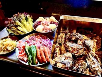 【夏季限定/ゆめじの屋上】豚肉+牡蠣のカンカン焼き付き 2時間飲み放題コース⇒5950円(税込)