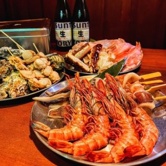 【夏季限定/ゆめじの屋上】海鮮BBQ牡蠣のカンカン焼き付き 2時間飲み放題コース⇒5950円(税込)