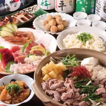【各種宴会に】本気の刺し盛り＋桜姫鶏の焼き物＋豚もつ鍋など全7品 ＋2時間飲放⇒5000円(税込)
