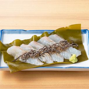 平目の昆布〆 塩昆布添え