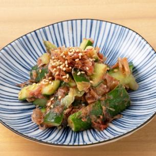 Bonito flakes and pickled plums, cucumber, whole pickled cucumber (each)