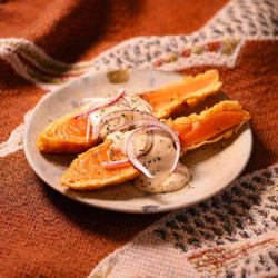 サーモンのレアに仕上げたフライ