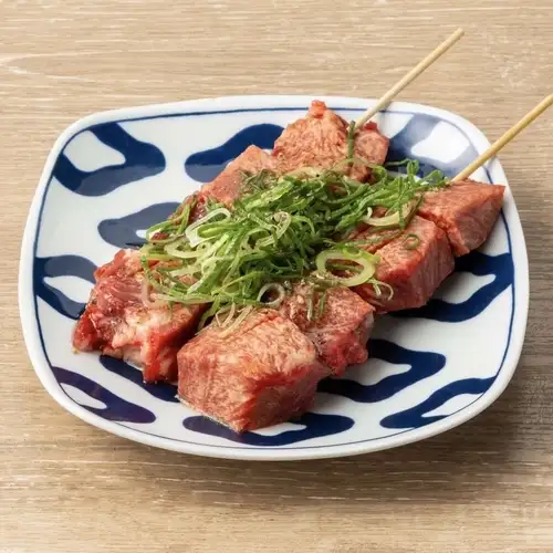 Green onion and salted beef tongue skewers