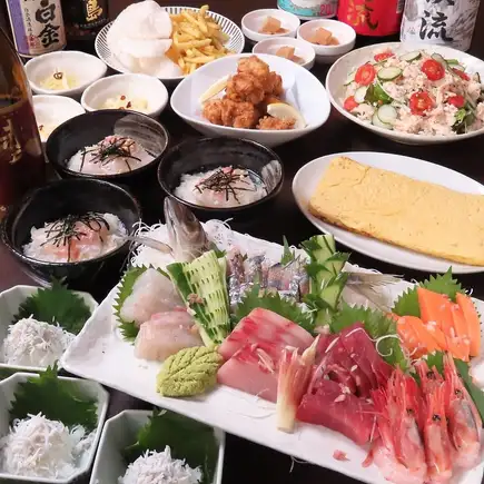 鮮魚の盛り合わせと鯛茶漬けのコース<全9品>4500円(税込)