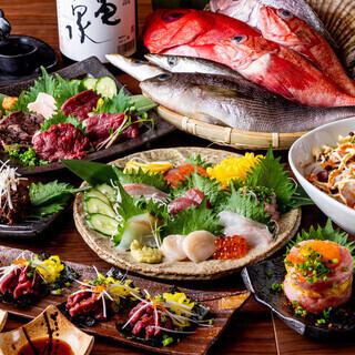 【3時間飲み放題付き】会津産馬刺し、朝どれ刺身の各種盛り合わせ付き!超豪華6000円(税込)コース