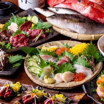 【2時間飲み放題付き】お鍋と会津馬刺しか朝どれ海鮮が楽しめる4500円コース