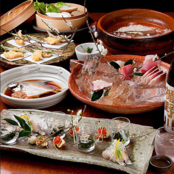 【週末·節假日午餐限定】“紀州鯛魚飯套餐”1飲料7菜3,980日元（含稅）