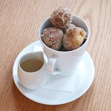 Black sesame donuts and coffee anglaise