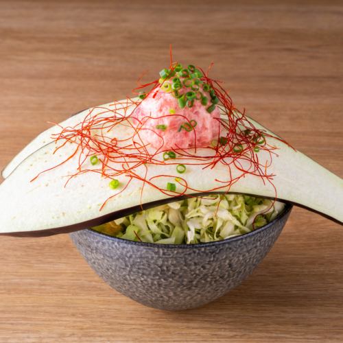 もんじゃ 四川麻婆風ねぎとろ ～豊洲直送ねぎとろ・なすの四川麻婆風～