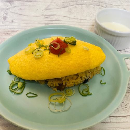 Dandelion omelette rice with mentaiko cream sauce
