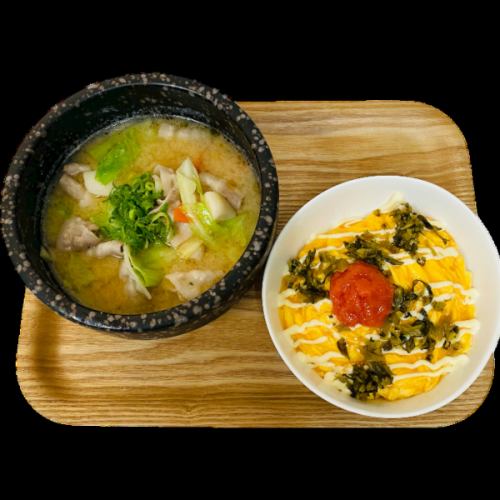 豚汁＆明太子と高菜のオムライス