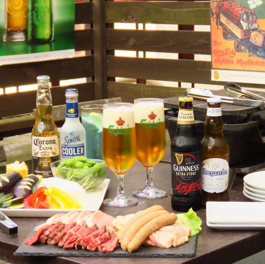 [Summer ☆ BBQ] Carlsberg (raw) is also all-you-can-drink♪ All-you-can-drink 8 dishes "BBQ course" for 4,500 yen