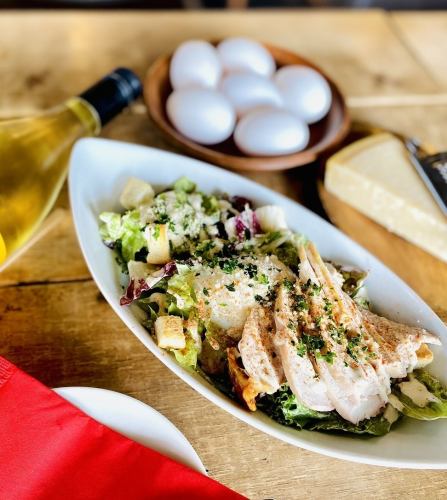 Caesar salad with roast chicken and hot spring egg