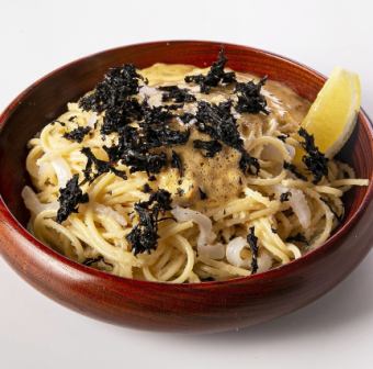 たらことアオリイカ、納豆のスパゲッティ