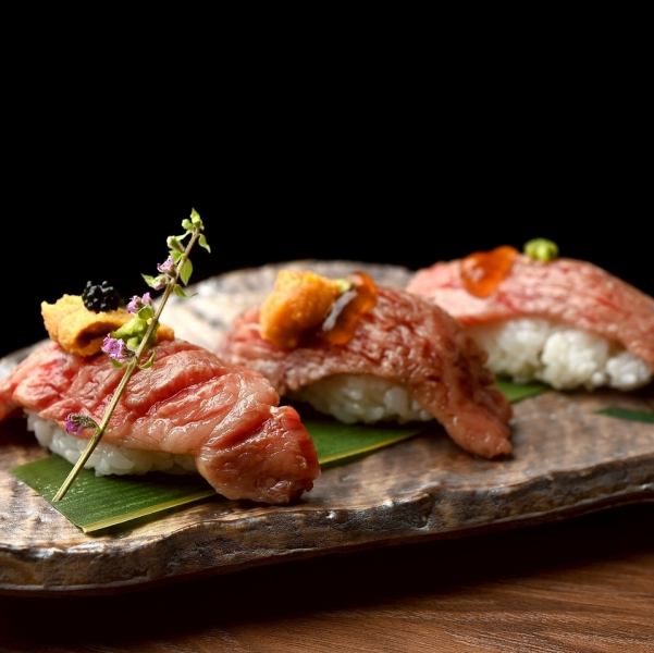 【神戸牛肉寿司3貫盛り】生食許可店での肉寿司神戸牛の甘味と香りを堪能◆3,400円(税込)