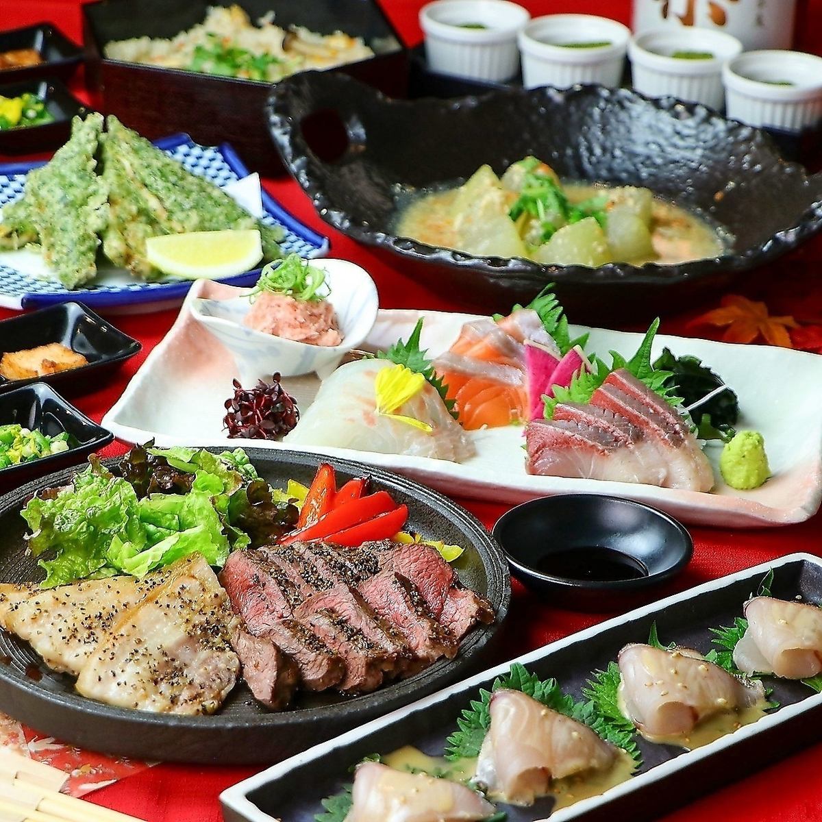 【全席個室】熟成肉・魚が楽しめる飲み放題付コース5000円～