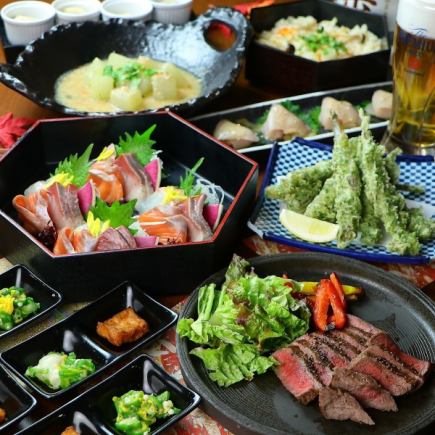 【妻籠】熟成牛ロースト×熟成魚3種盛×甘鯛唐揚げ<8品>195種2時間飲み放題5500⇒5000円