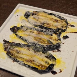 Wood-grilled eggplant with Parmesan