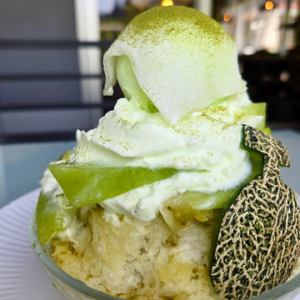 メロンと緑茶のかき氷