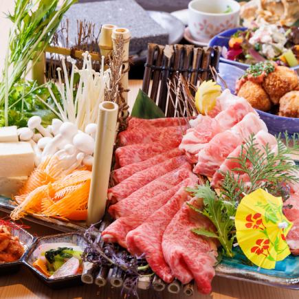 A total of nine dishes including a two-color hotpot of hotpot and green onion shabu-shabu! Fukuten's "Extreme" course / 5,500 yen (tax included)