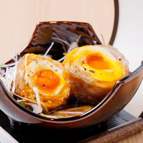 Pork belly wrapped in soft-boiled egg