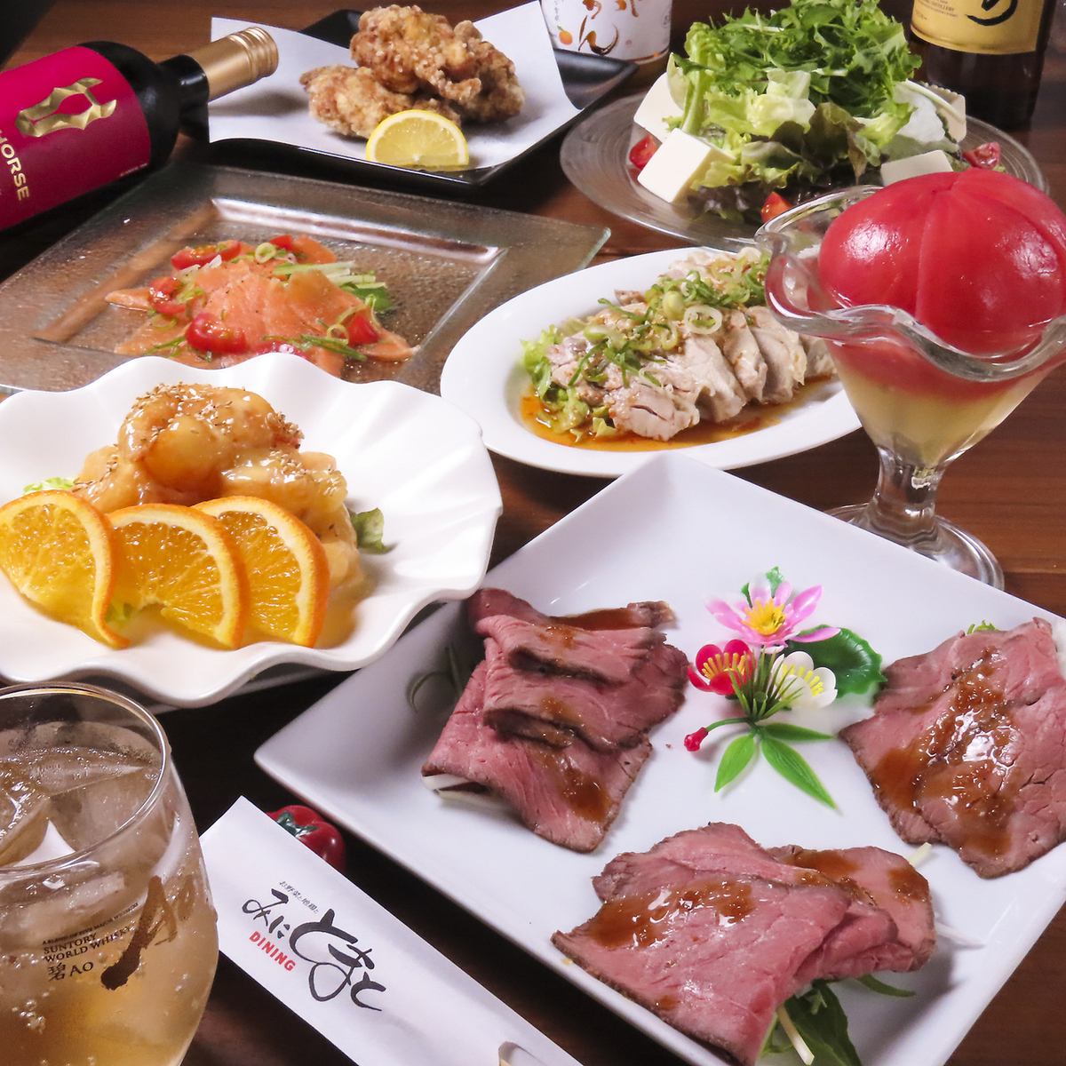 宴会ローストビーフ,唐揚げ,肉飲放付コース♪全9品 6,000⇒5,000