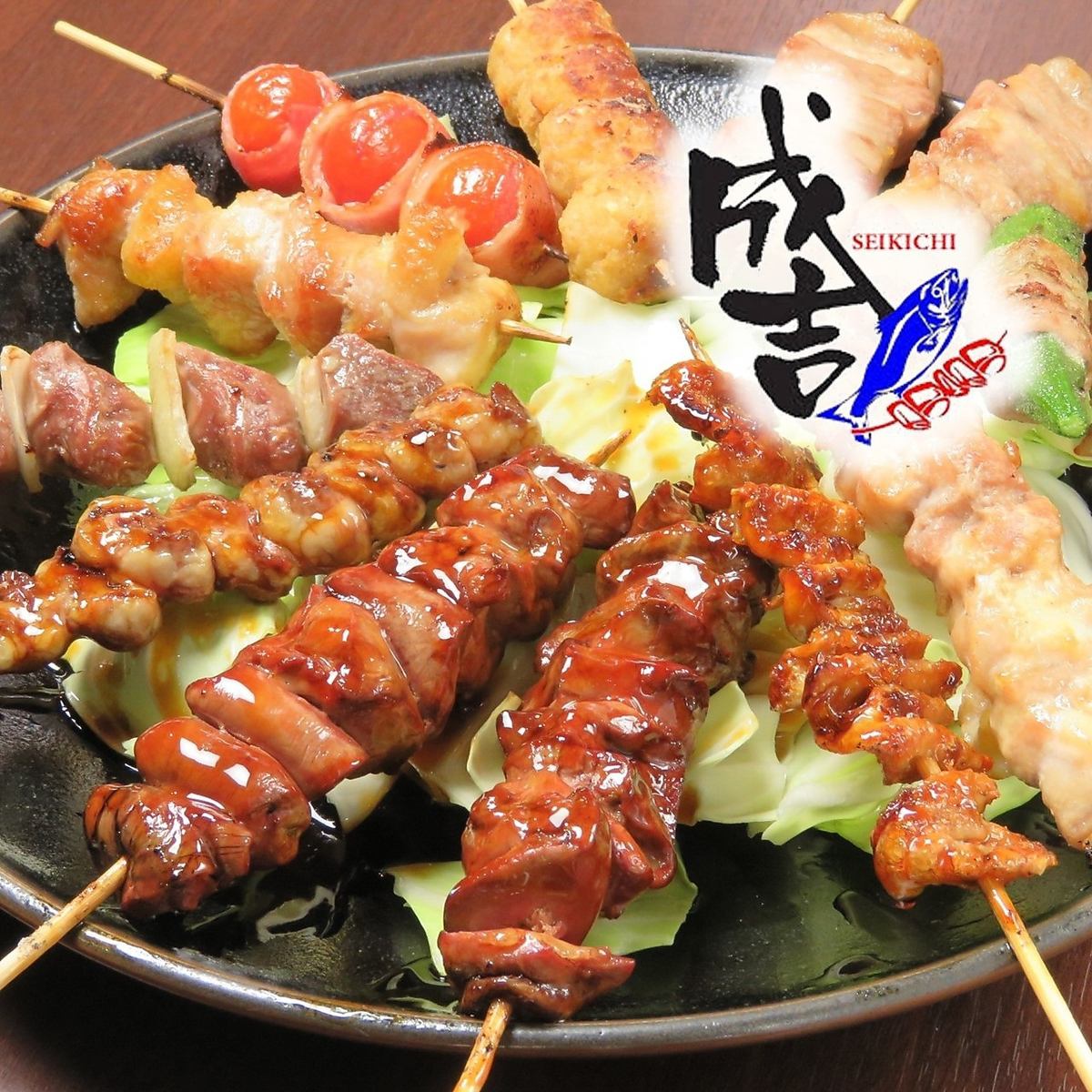 Thanks to you, the 20th anniversary ★ A traditional skewer that is carefully grilled over charcoal, sticking to Kyushu ingredients, starts at 90 yen