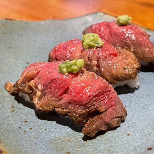 Meat sushi with real wasabi