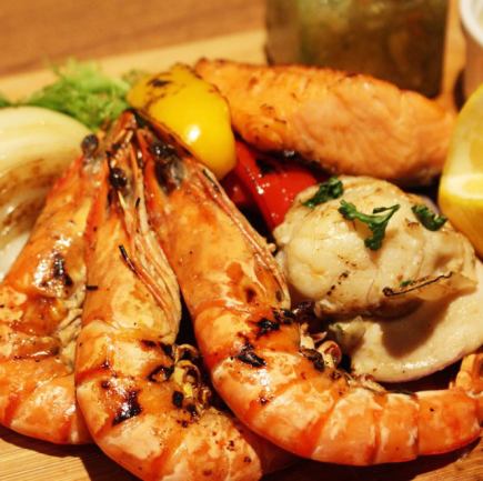 Luxurious 3 hours [Premium course with charcoal grilled shrimp] 7,000 yen with all-you-can-drink + 500 yen with draft beer (Heartland)