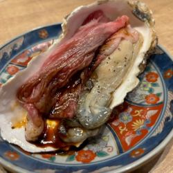 生牡蠣と蔵王牛の炙り 牡蠣にく