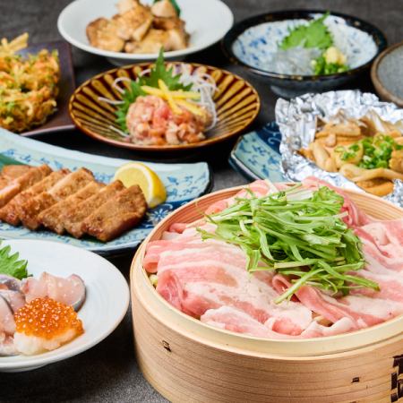 【厳選コース】選べるメインは塩レモンしゃぶしゃぶor蒸篭蒸し/3時間飲み放題付9品4,500円