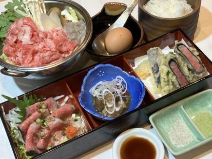 使用佐賀牛的牛肉火鍋套餐♪烤牛肉、天婦羅等5道菜品◆3,000日圓（含稅）