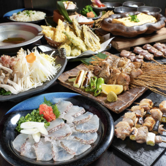 <2 hours all-you-can-drink included> [Luxury course] Total of 8 dishes including Sakuratai shabu + 2 major specialties (yakitori and sashimi) [6,000 yen]