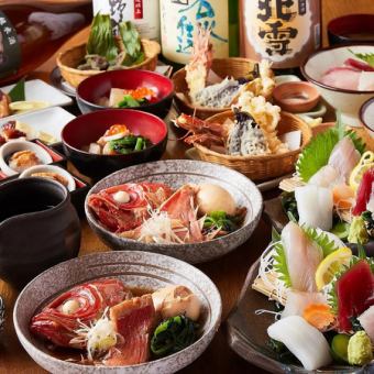 『絢爛コース』牛ハラミ焼や金目鯛の煮付け含8品 3時間飲み放題付 7000円⇒6000円