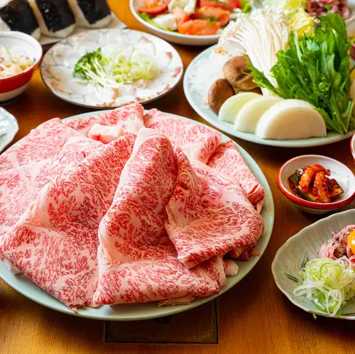 Enjoy the delicious flavor of Wagyu beef in sukiyaki.
