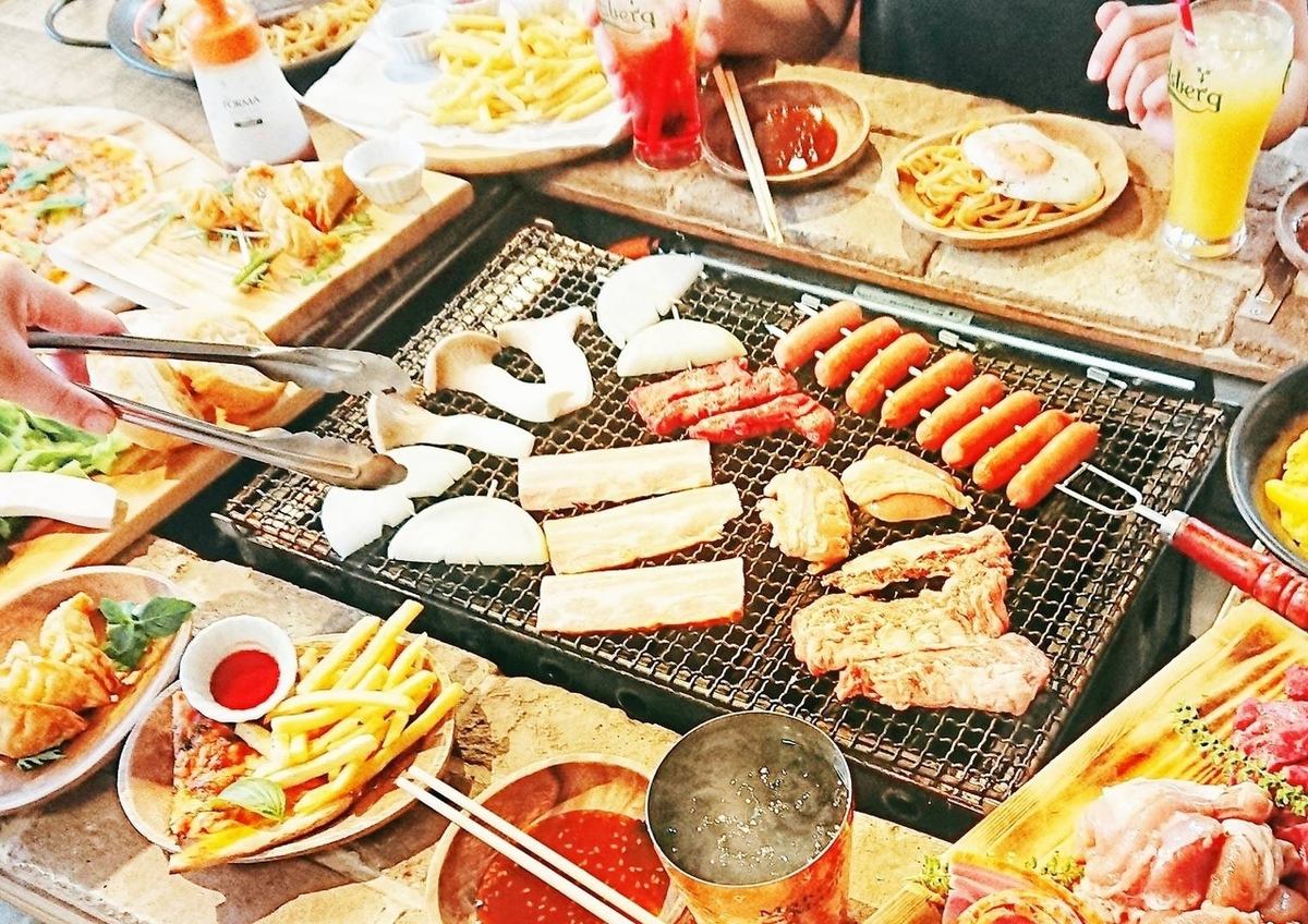 Enjoy BBQ indoors << 2 hours all-you-can-drink >> "BBQ course" 4000 yen