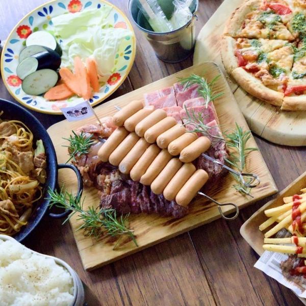 雨でもへっちゃら！天候に左右されない室内で手ぶらBBQを♪飲み放題付き☆