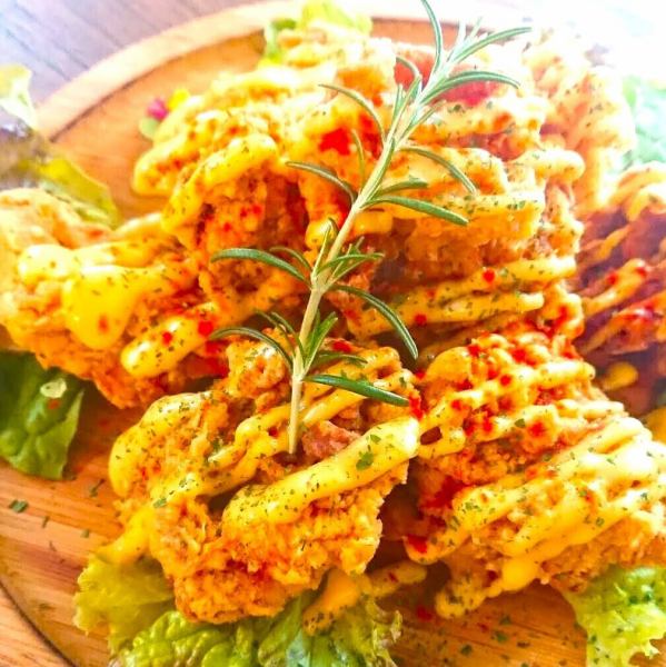 Large fried chicken that is well-known for its size