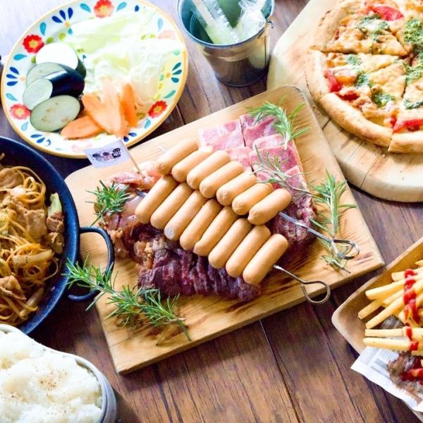雨でもへっちゃら！天候に左右されない室内で手ぶらBBQを♪飲み放題付き☆