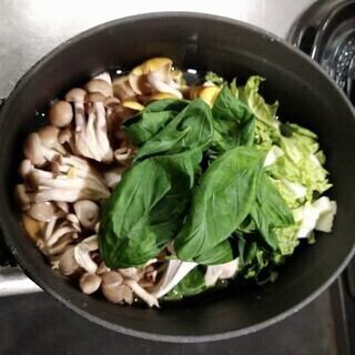 【屋頂火鍋套餐】森林蘑菇烤國產雞肉羅勒火鍋 4000日圓 + 2000日圓暢飲