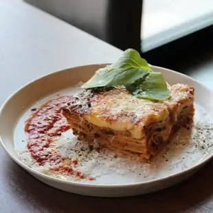 Homemade meat lasagna made with 100% domestic beef