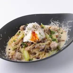 Salsiccia and mushroom cream carbonara style