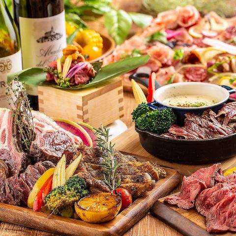 3H食べ飲放題◆BBQ肉盛りやローストビーフ含む12品4828⇒3828円