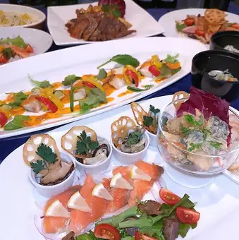 【宴会場コース】大皿シェア(和洋中)Aコース＋2H飲み放題付※店舗まで直接電話ください