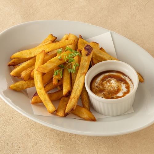 Sweet potato fries with brown sugar mascarpone whipped cream