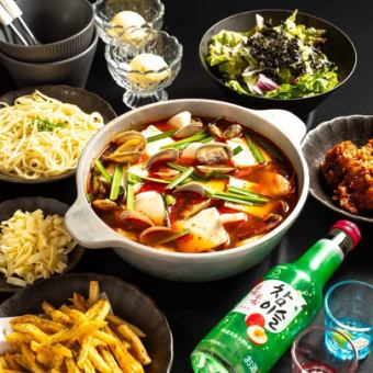 アサリと牛ホルモンの旨味♪　『　韓国鍋コース　』　１２０分飲放題付き★４，５００円