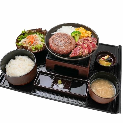 とろけるハンバーグとステーキコンボ御膳 Mサイズ