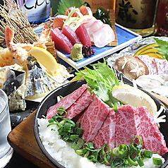 [时令食材，无限畅饮]豪华套餐，沙朗，鲍鱼刺身，盐烤甜鱼，共9道菜6000日元
